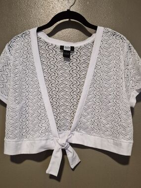 Studio 1940 Women's Short Sleeve Crochet Lace Cardigan W/Tie, Grandma Chic, L